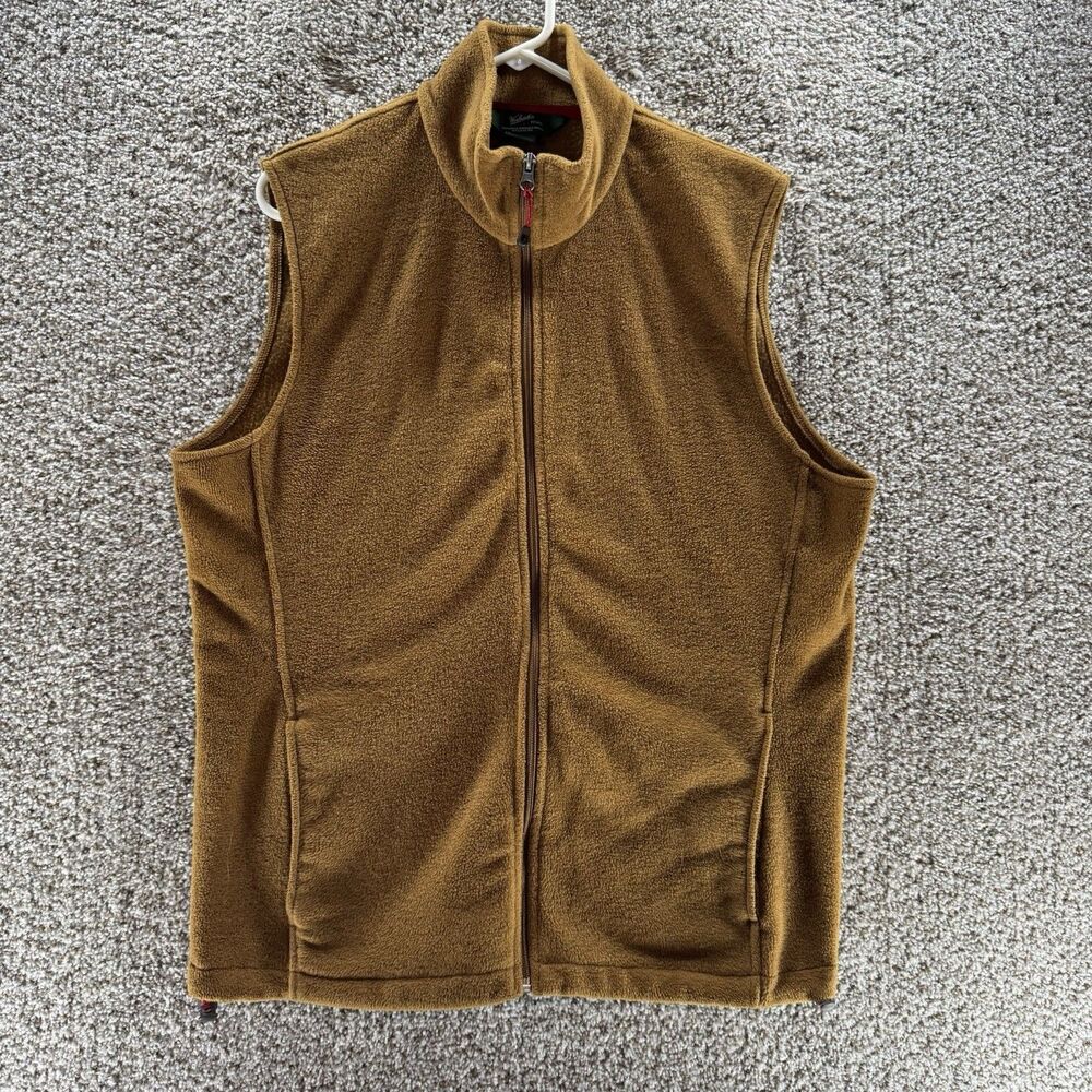 Woolrich Vest Mens Large Brown Full Zip Fleece Pockets Outdoors Hiking Chicory